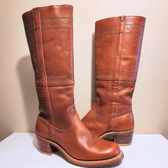 Unbranded Shoes - Vintage Campus 14L Light Brown Leather Vintage Distressed Tall Round Toe Boots